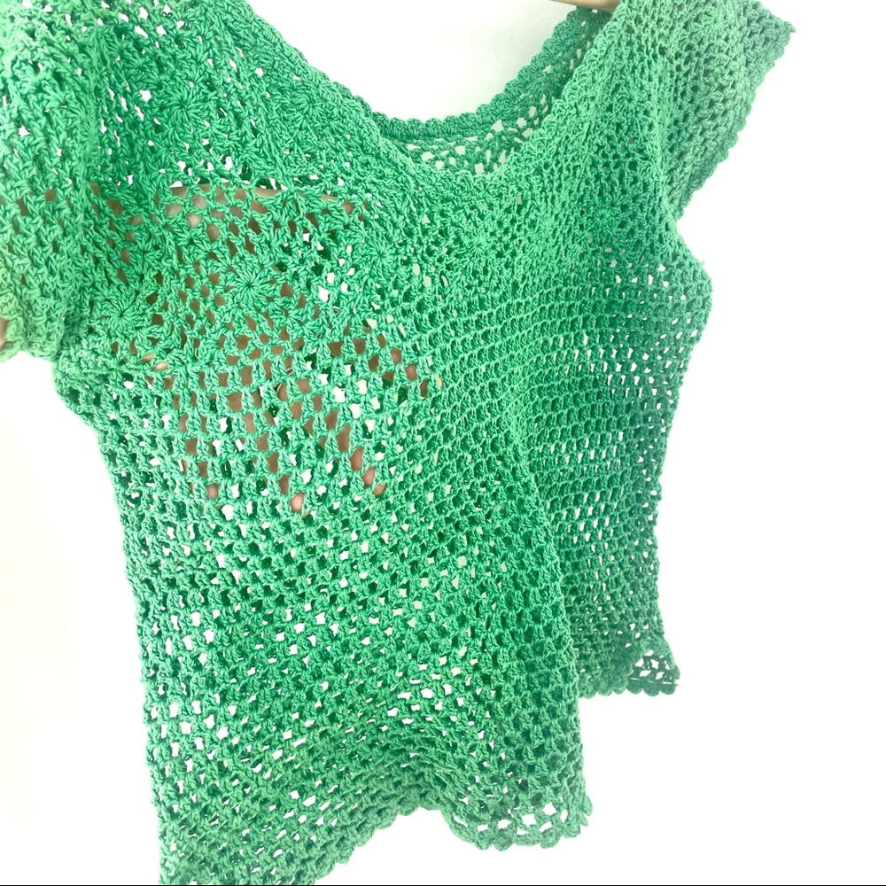 90s Y2K Kelly green crochet crop top short sleeve